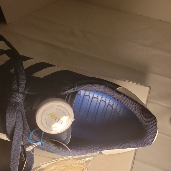 ADIDAS SUPERSTAR VULC SHELL TOE SHOES - MENS 10.5 BLUE/WHITE/GOLD PRINT/GUM SOLE - Picture 10 of 16